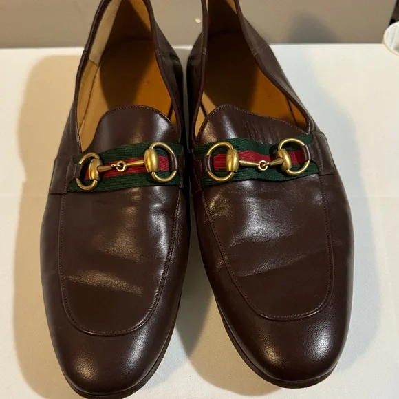 Gucci | Shoes | Gucci Dark Brown Leather Loafers With Gold  display picture 1